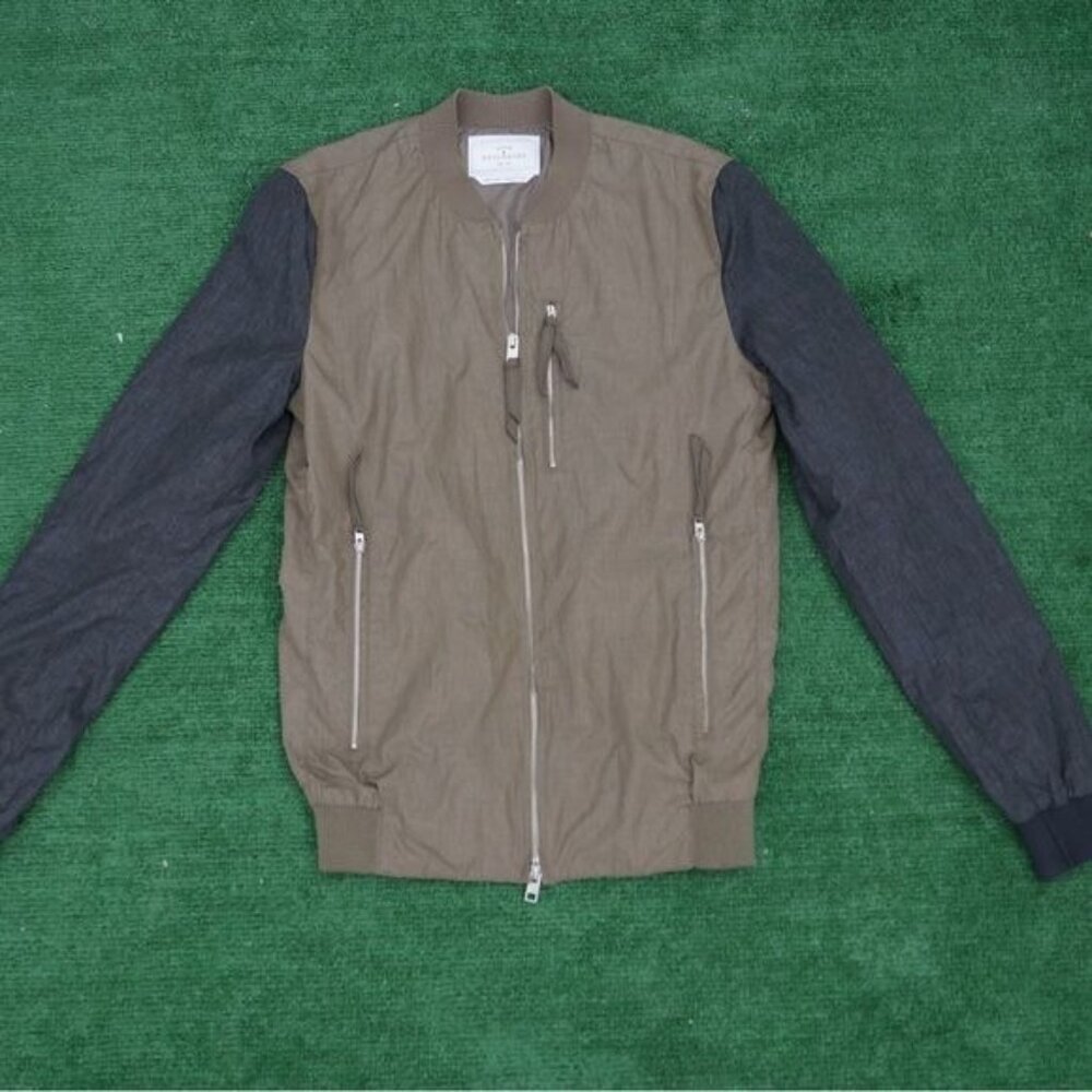 Your Neighbors Men's Olive Green & Dark Gray Long Bomber Jacket Size XS